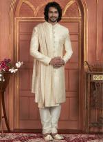 Art Silk Cream Wedding Wear Embroidery Work Readymade Groom Sherwani